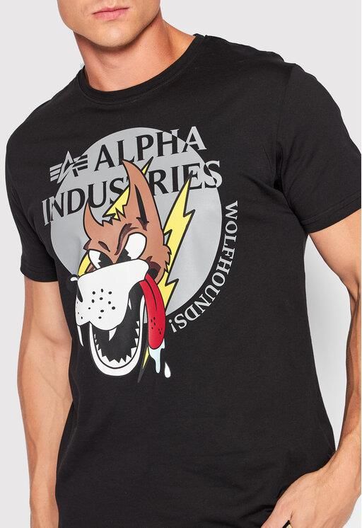 Tシャツ・カットソー ALPHA INDUSTRIES FW22 WOLFHOUNDS T-SHIRT (108503_03) Alpha Industries T-Shirt Wolfhounds 108503 Czarny Regular