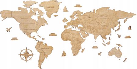 Drewniana Mapa Świata Dekoracja Na Ścianę 150Cm
