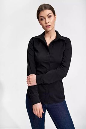Klasyczna czarna koszula z guzikami pod plisą (Czarny, XL)
