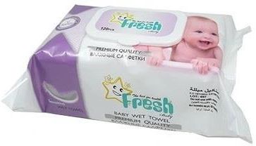 Aksan Kozmetik Fresh Baby Chusteczki Nawilżane Jumbo Pack Z Klipsem Fioletowe 120Szt