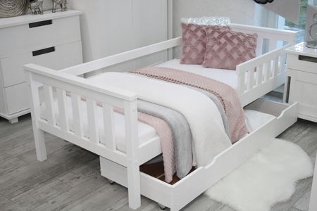 Łóżko Drewniane Dziecięce Asia 80X160 Białe Stelaż