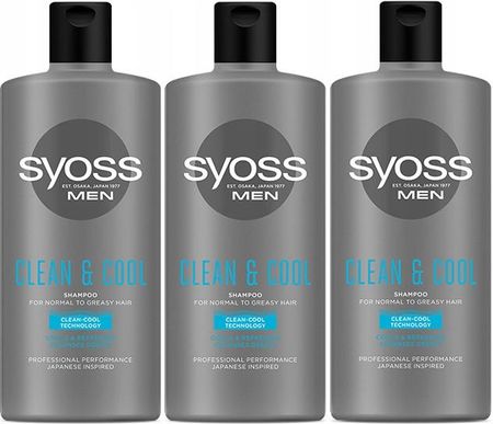 Syoss Men Clean&Cool Szampon Do Włosów 3 X 440Ml