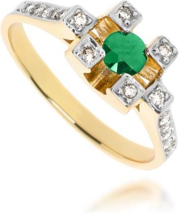 Diament Złoty pierścionek zaręczynowy i szmaragd 585 (P8273)