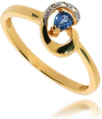 Diament Złoty pierścionek zaręczynowy i szafir 585 (P8888)