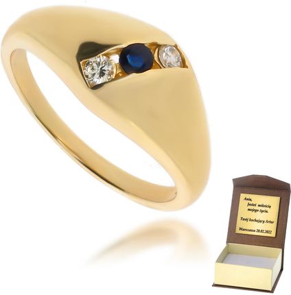 Diament Złoty pierścionek z diamentami i szafirem 585 (P8603)