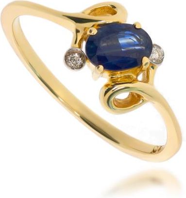 Diament Złoty pierścionek zaręczynowy i szafir 585 (P8599)