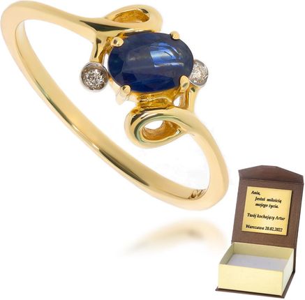 Diament Złoty pierścionek zaręczynowy i szafir 585 (P9906)