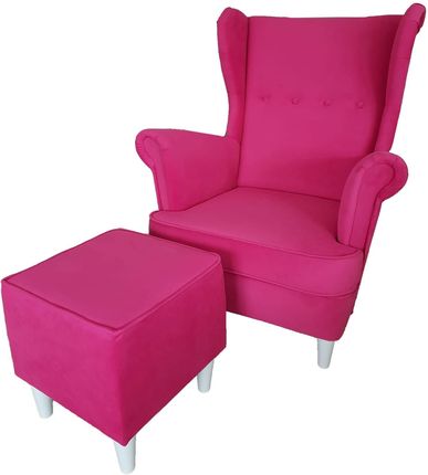 Fotel uszak z podnóżkiem Casablanca różowy welur