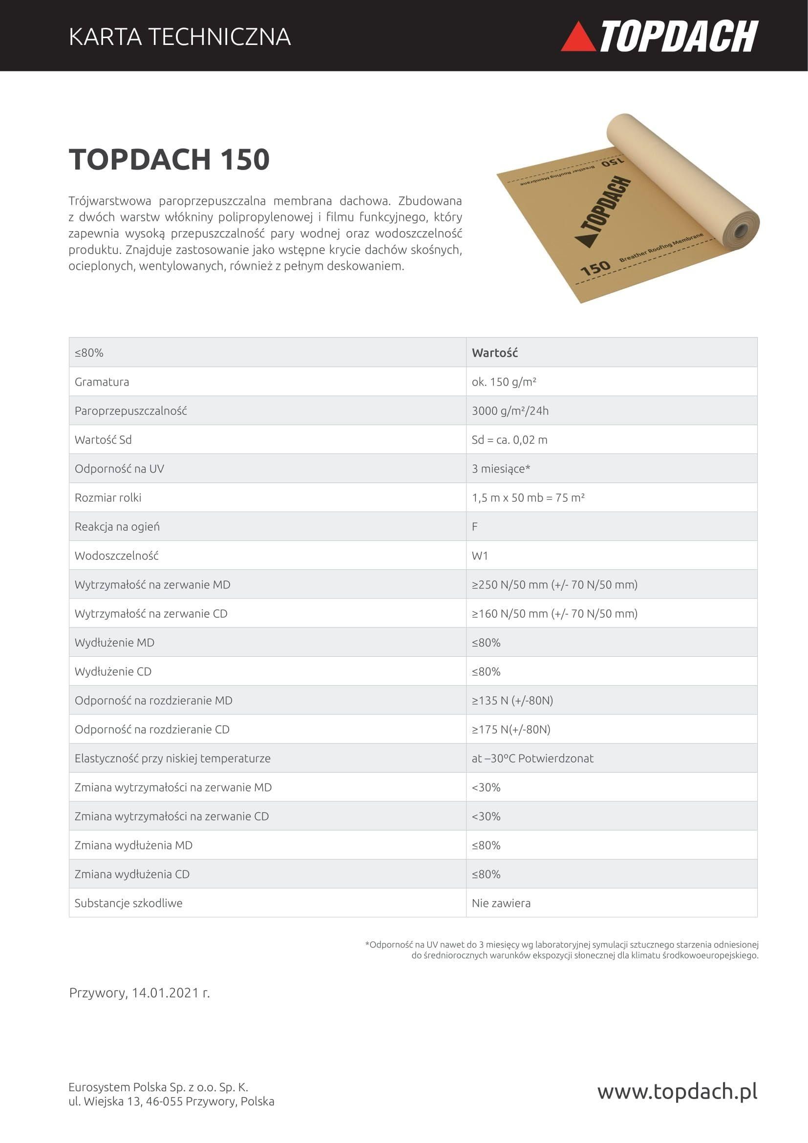 75 m² TOPDACH 3000 The three-layer, highly vapour-permeable roof film Roof membrane Undercover 100 g/m² Sd=0.03 m