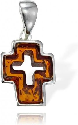 Srebrny Krzyż Krzyżyk z Bursztynem Próba 925