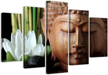 Obraz Pięcioczęściowy Na Płótnie Budda I Biały Kwiat 150x100