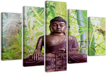 Obraz Pięcioczęściowy Na Płótnie Budda Na Tle Bambusów 200x100