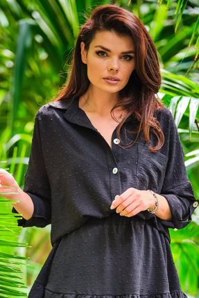 Luźna koszula damska z podwijanymi rękawami (Czarny, L/XL)