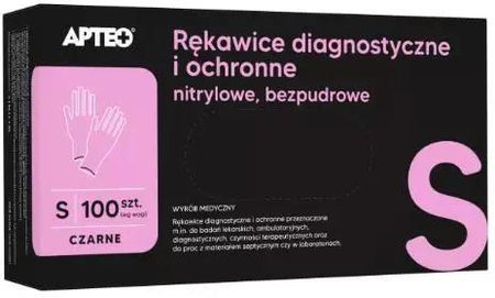 Synoptis Pharma Sp. Z O. Rękawice Diagnostyczne I Ochronne Nitrylowe Bezpudrowe Czarne S Apteo 100szt.