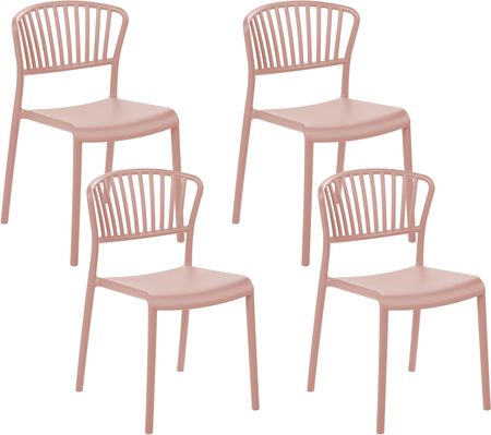 Beliani Zestaw 4 Krzeseł Plastikowych Do Jadalni Ogrodu Sztaplowane Różowy Gela