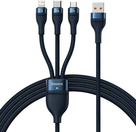 Baseus Kabel USB 3w1 Flash Series USB-C + micro USB + Lightning 100W 1.2m Niebieski