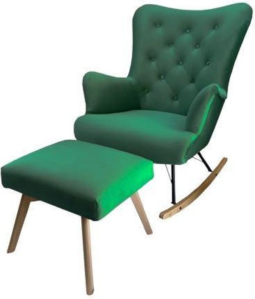 Fotel skandynawski bujany pikowany z podnóżkiem Magic Velvet butelkowa zieleń