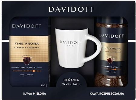 Davidoff Zestaw Fine Aroma kawa mielona 250g oraz Fine Aroma kawa rozpuszczalna 100g + Filiżanka