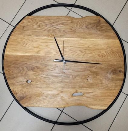 Zegar drewniany  dąb lity z czarnym hand made Ø 80 cm olejowany