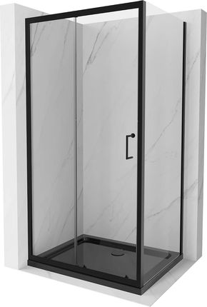 Mexen Apia 110x90cm Transparent Czarny + Brodzik Flat Czarny 840-110-090-70-00-4070B