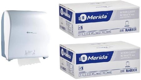 Merida Mechaniczny Podajnik Połysk + 2 Kartony Ręcznika Papierowego Automatic - Makulatura Bielona