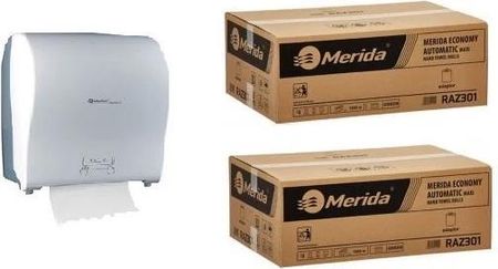 Merida Mechaniczny Podajnik Solid Mat + 2 Kartony Ręcznika Papierowego Automatic - Makulatura Zielona