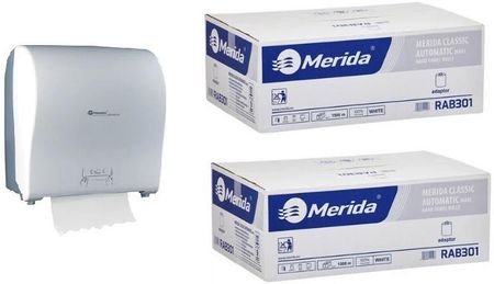 Merida Mechaniczny Podajnik Solid Mat + 2 Kartony Ręcznika Papierowego Automatic - Makulatura Bielona