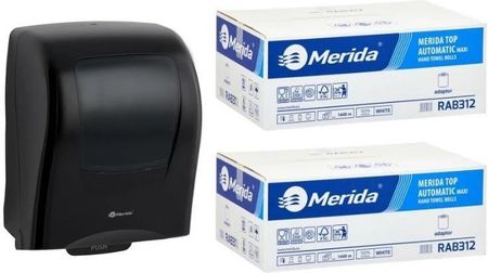 Merida Mechaniczny Podajnik One Czarny + 2 Kartony Ręcznika Papierowego Automatic - Celuloza