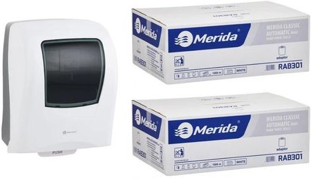 Merida Mechaniczny Podajnik One Biały + 2 Kartony Ręcznika Papierowego Automatic - Makulatura Bielona