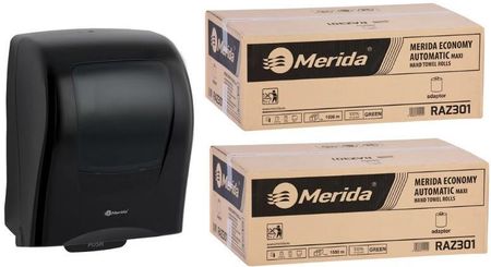 Merida Mechaniczny Podajnik One Czarny + 2 Kartony Ręcznika Papierowego Automatic - Makulatura Zielona