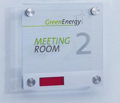 Tabliczka na drzwi, z bezpiecznego szkła hartowanego ESG ,ze wskaźnikiem wolne / zajęte - Tablice potykacze i stojaki reklamowe