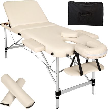 3-strefowy stół do masażu z 5cm wyściółką, wałkami i ramą aluminiową - beżowy