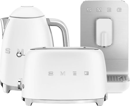 SMEG Ekspres BCC01 z tosterem i czajnikiem KLF03 50's Retro Style Biały matowy