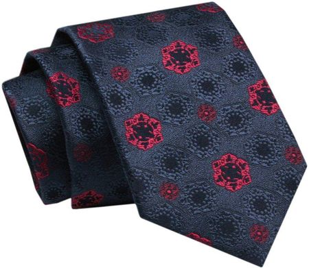 Elegancki, Klasyczny, Męski Krawat -ALTIES, Granat z Czerwonymi Kwiatami KRALTS0685