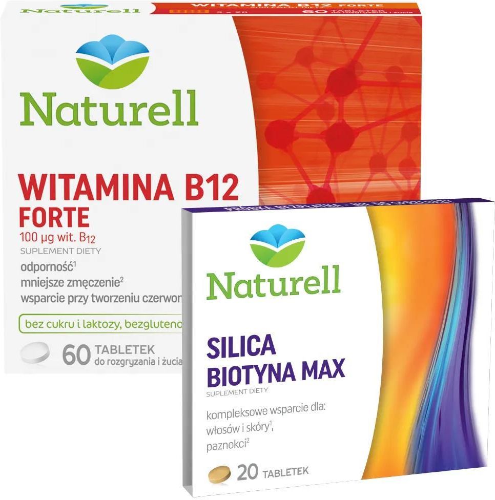 Naturell, Witamina B12 Forte 100 µg 60 Tabl + Silica Biotyna Max 20 ...