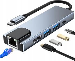 Adapter Hub Usb C 3.0 HDMI 4K PD LAN RJ45 5w1