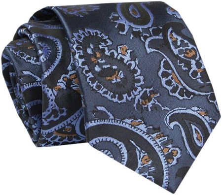 Męski Krawat - ALTIES - Klasyczny - Granatowy w Niebieski Wzór Paisley KRALTS0718