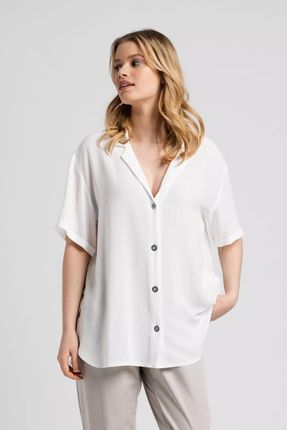 Oversize’owa koszula z głębokim dekoltem V (Biały, XL)