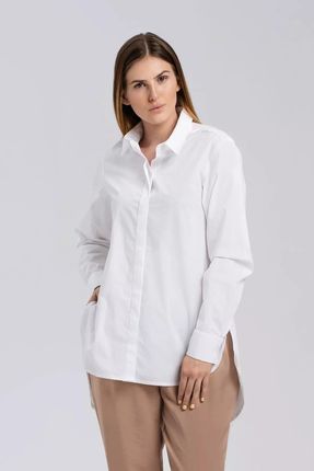 Koszula bawełniana z wydłużonym tyłem (Biały, M)