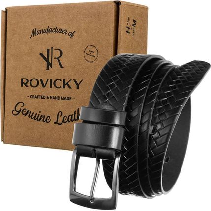 Skórzany pasek męski do garnituru klamra pleciony Rovicky