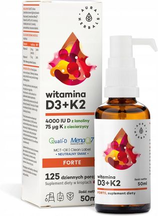 Aura Herbals Witamina D3 4000 + K2 Mk7 Mct 50Ml