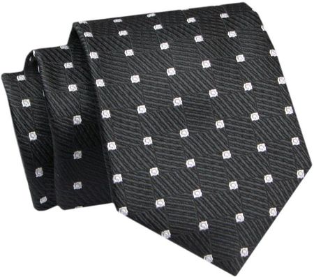 Krawat - ALTIES - Czarny w Białe Groszki KRALTS0750