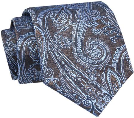 Krawat - ALTIES - Niebieski Wzór na Brązowym Tle KRALTS0729
