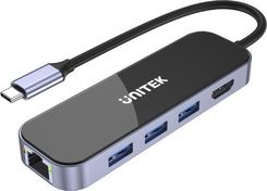 Zdjęcie Unitek Hub USB-C 3.1 RJ-45 3xUSB-A HDMI 4K PD100W (D1084A) - Moryń