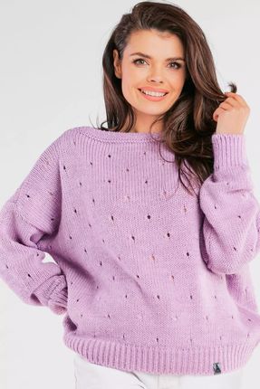 Damski sweter oversize z obniżoną linią ramion (Fioletowy, Uniwersalny)