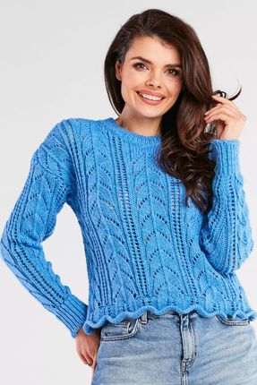 Ażurowy sweterek z okrągłym dekoltem (Niebieski, Uniwersalny)