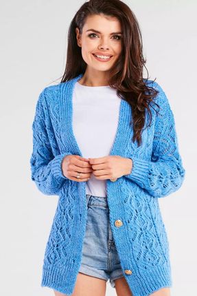 Delikatny ażurowy sweter zapinany na guziki (Niebieski, Uniwersalny)