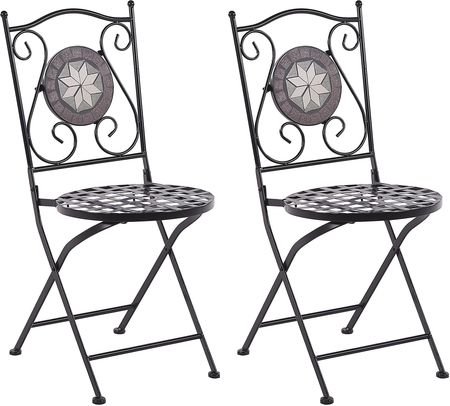 Beliani Metalowy Zestaw 2 Krzeseł Balkonowych Składane Styl Vintage Czarne Coriati