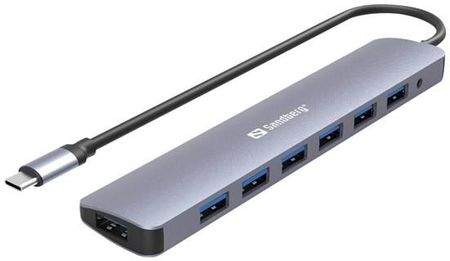 Sandberg USB-C to 7 x USB 3.0 Hub USB hub - 7 - Szary (13640)