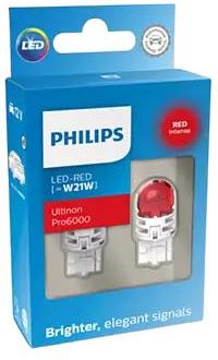 Philips Żarówki W21W Led Czerwone Ultinon Pro6000Si 11065Ru60X2